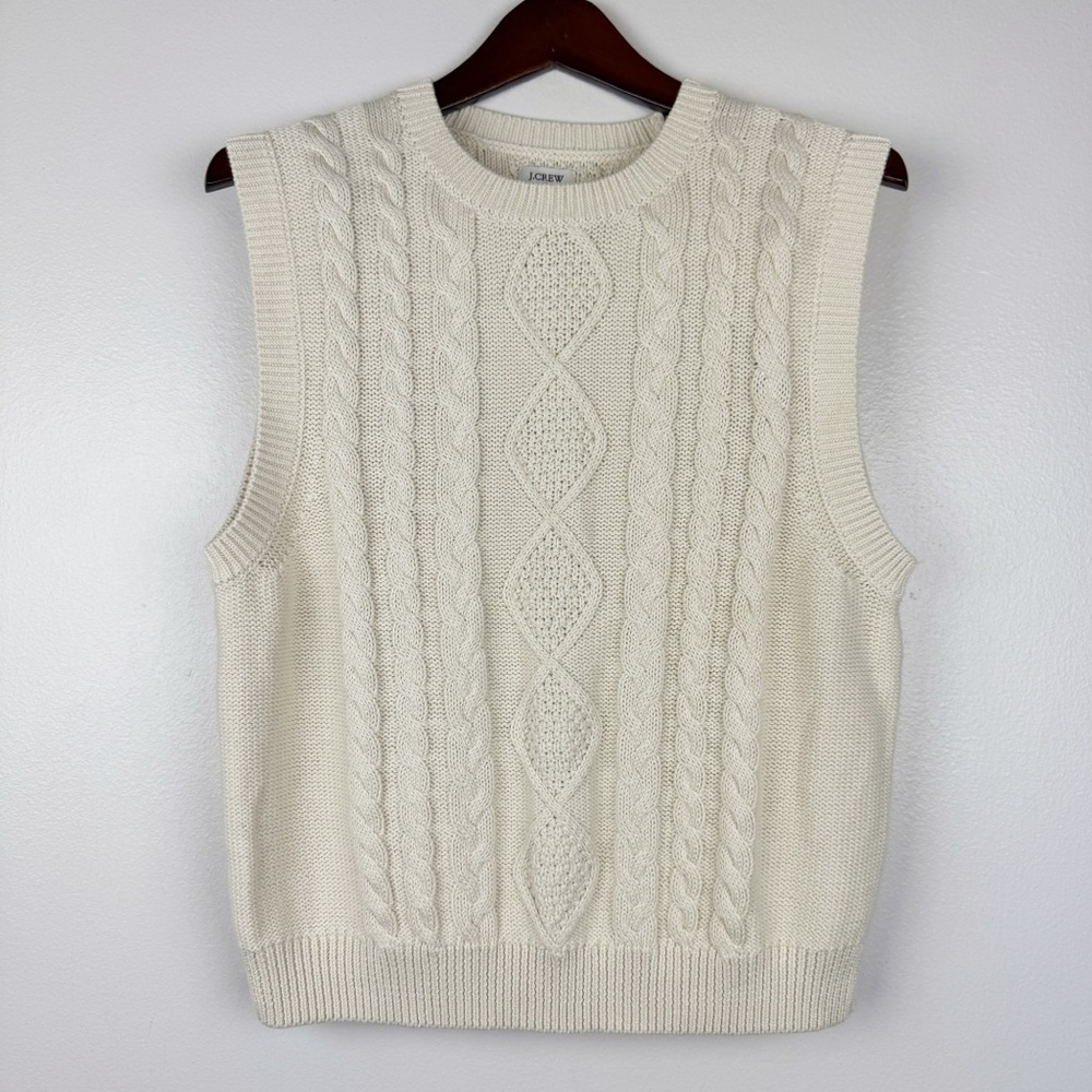 J. Crew Cable Knit Cotton Crewneck Sweater Vest Cream Size L NWT